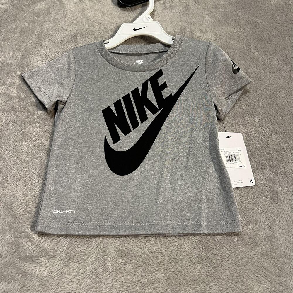Nike Shirt Youth 24 Months Gray Dri-FIT Sports Swoosh Logo Athletic Tee New